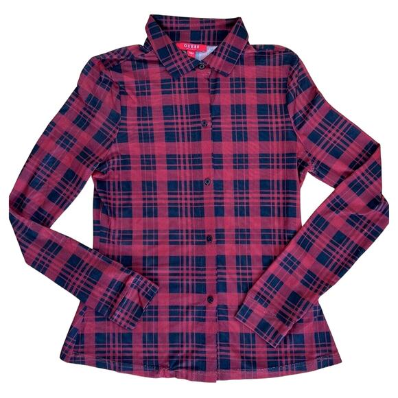 Guess Plaid Blouse Red & Black Women's S Small - Picture 7 of 7